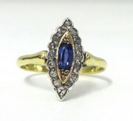 An 18ct diamond and sapphire Marc ring, finger size M.