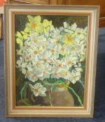 Mary Martin (Cornish b1951) signed oil on board 'Flowers' 40cm x 30cm.