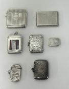 Georgian silver and gilt vinaigarette also six various vestas (7)