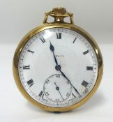 Rolex, an open face and keyless pocket watch, with pendant wind, mechanical movement, roman dial,