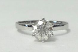 A white gold diamond solitaire ring, approx 1.00 carat (six prong).