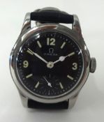 Omega, a Gents black dial wristwatch, with small dial and subsidiary second dial.