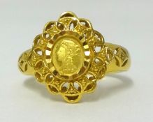 A 22ct gold ring, stamped 916, approx 5.40gms.