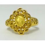 A 22ct gold ring, stamped 916, approx 5.40gms.