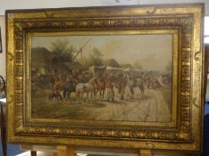 Possibly 19th century Russian School, a signed oil on canvas, in a heavy gilt frame (damaged)