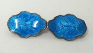 A Danish blue enammeled leaf brooch