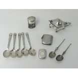 Various small silver items including silver mustard pot, condiments, vesta's etc.