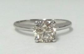 A white gold and diamond solitaire ring, approx. 1.00 carat, stamped 585, size N.