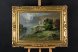 Frank T Carter, signed oil on canvas Landscape, (possibly Lake District', in original ornate and