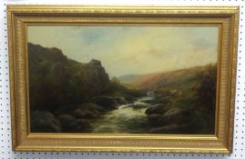 G.H.Jenkins (1838-1914) signed oil on canvas, 'The Dewar Stone, Border of Dartmoor' 75cm x 43cm.