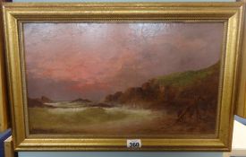 G.H.Jenkins (1838-1914) signed oil on board, 'Coastal Scene', signed and dated 1875, 25cm x 42cm.