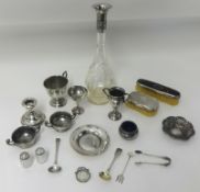 A collection of Victorian and later silver items including a pair of table salts, a silver mounted