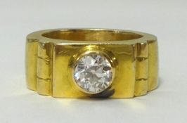 An 18ct Gents ring set with a single round cut diamond, approx 1.85 carats, judged to be SI2, colour