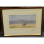 David Shepherd, print 'Mount Kilimanjaro, Wildebeest in Foreground ', signed on the mount, 16cm x