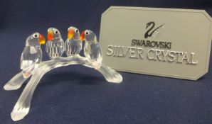 Swarovski Crystal Glass Four Parrots on a Branch.