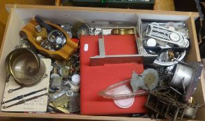 A large collection of wrist and pocket watch and clock parts, including movements, cases, dial etc.