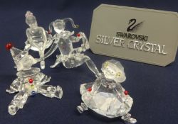 Swarovski Crystal Glass Collection of sitting figures comprising Clown, Jester, Ballet Dancer, and