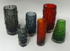 Collection of six various Whitefriars coloured glass vases (6)