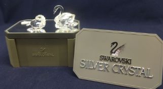 Swarovski Crystal Glass Swan and small Bird on stand
