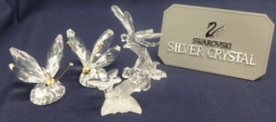 Swarovski Crystal Glass Collection of Two Butterflies + Bee on a Flower + Dragonfly. (4)
