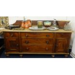 A large Victorian mahogany dresser with pine 'scrub' top.