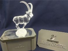 Swarovski Crystal Glass Ibex Ram on Stand.