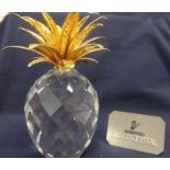 Swarovski Crystal Glass Large Gold Hammered Pineapple 25cm high. With Leather Case.