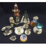 Collection of Hadrian Crystal comprising Two Clowns, Castle, Two Shells with single Pearl in each,