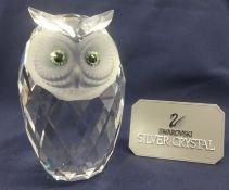 Swarovski Crystal Glass Large Owl 17cm high with Leather Case.
