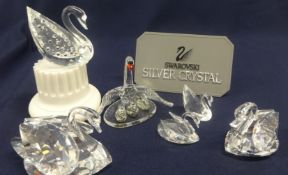 Swarovski Crystal Glass Collection of Swans. (6)