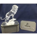 Swarovski Crystal Glass Lion standing on a rock + Stand.