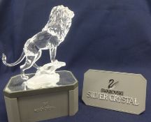 Swarovski Crystal Glass Lion standing on a rock + Stand.