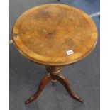 A Victorian walnut wine table on twist column base also a toleware tin cabin trunk (2)