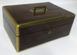 A Victorian rosewood and brass bound travel box