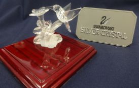 Swarovski Crystal Glass Humming Bird on Flower + Stand.