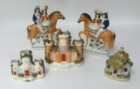 A pair of Staffordshire figures 'Return Home' and 'Going to Market' and three Staffordshire