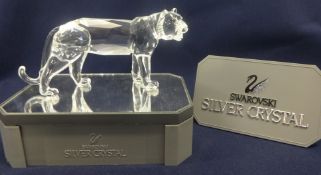 Swarovski Crystal Glass Tiger and Glass Mirror Stand.
