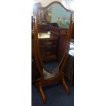 An Edwardian mahogany and inlaid 'shield' shape Cheval Mirror