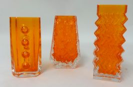Three similar orange Whitefriars coloured glass vases (3)