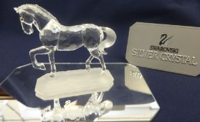 Swarovski Crystal Glass Stallion and Glass Mirror Stand.