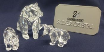 Swarovski Crystal Glass Collection of Bears One Large and Two Small, one with Fish in mouth. (3)