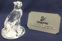 Swarovski Crystal Glass Sitting Cheetah + Glass Stand.
