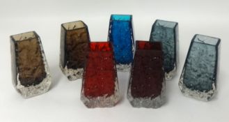 Collection of seven various Whitefriars coloured glass vases (7)
