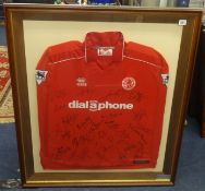 Football Memorabilia A team signed Middlesbrough Football Shirt, framed and glazed.