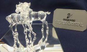 Swarovski Crystal Glass Pair of Playing Horses and Mirror Stand.