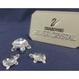 Swarovski Crystal Glass Mother and two baby Turtles.