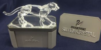 Swarovski Crystal Glass Walking Leopard + Stand.