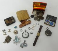 Various items, traditional small Gents wrist watch, sundry jewellery, general coins and pocket