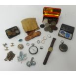 Various items, traditional small Gents wrist watch, sundry jewellery, general coins and pocket