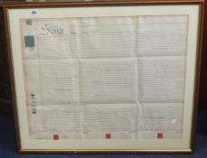 A 19th century hand written Property Deed, on vellum, James Henry White, framed and glazed